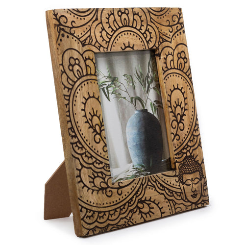 Cadre Photo en Bois de Manguier Grand Format – Bouddha Noir (13x18 cm)
