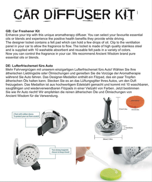 Kit Diffuseur de Voiture Aromathérapie – Main de Fatma 30 mm