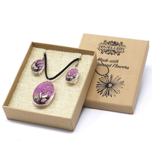 Parure Bijoux Fleurs Séchées « Arbre de Vie » – Rose Vif