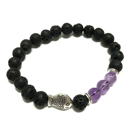 Bracelet en Pierre de Lave – Poisson Améthyste