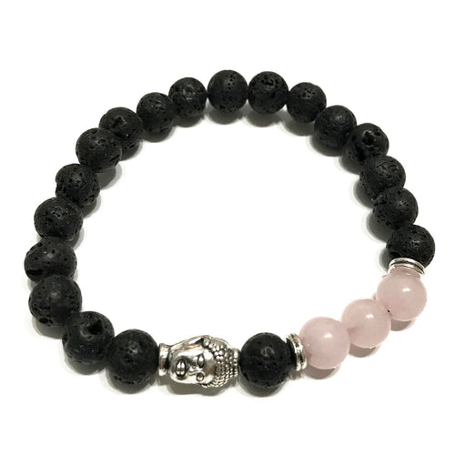 Bracelet en Pierre de Lave – Bouddha Quartz Rose