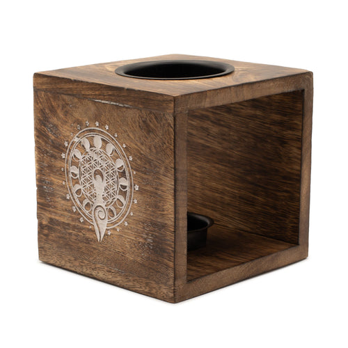 Grand Brûle-Parfum Carré en Bois de Manguier - Déesse de la Lune