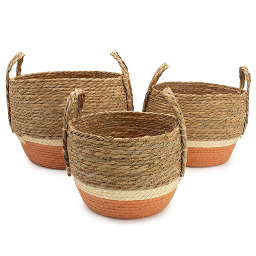 Paniers en Paille & Jonc de Mer Naturel & Orange – Lot de 3