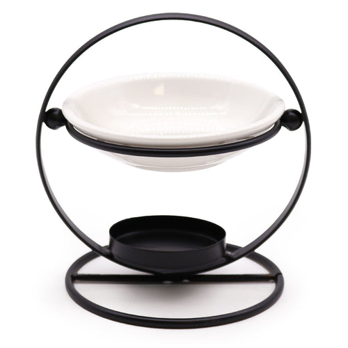 Brûle-Parfum en Céramique & Métal – Support Rond