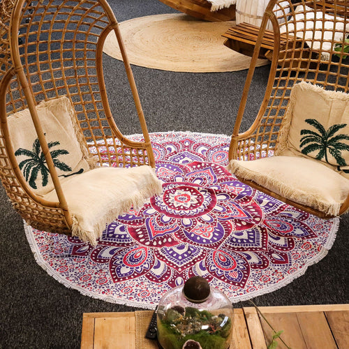Grande Tenture Murale Mandala en Coton – Rose & Violet (180 cm)