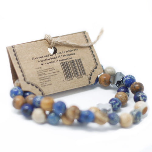 Duo de Bracelets d'Amitié en Pierres Naturelles – Paix (Jaspe Picasso & Howlite Blanche)
