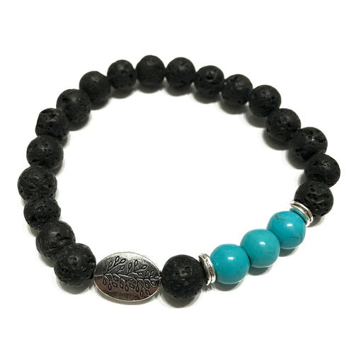 Bracelet en Pierre de Lave – Feuille Turquoise