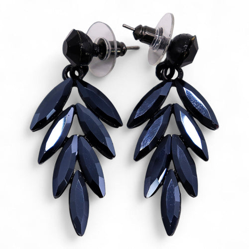 Boucles d'Oreilles Verre Vintage Noir Jais – Pendantes