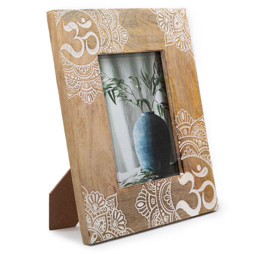 Cadre Photo en Bois de Manguier Grand Format – Mandala Blanc (13x18 cm)