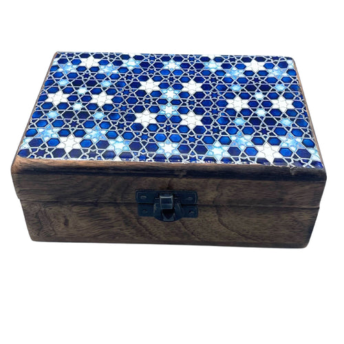 Boîte en Bois Émaillé 15x10x6 cm – Étoiles Bleues