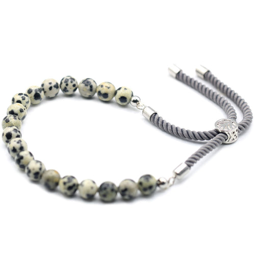 Bracelet en Pierres Naturelles Anthracite Plaqué Argent 925 – Jaspe Dalmatien