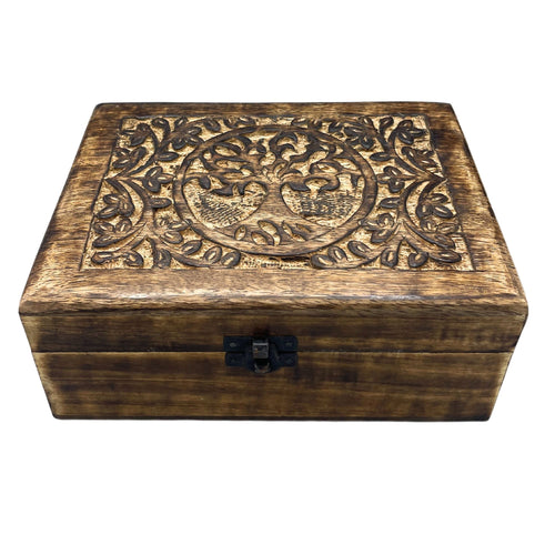 Grande Boîte en Bois Sculpté 20x15x7,5 cm – Arbre de Vie