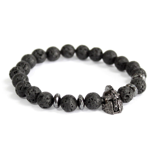 Bracelet en Pierre de Lave – Breloque Casque de Chevalier