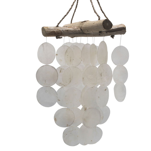 Carillon à Vent Croix en Bois Flotté – Perles Nacrées