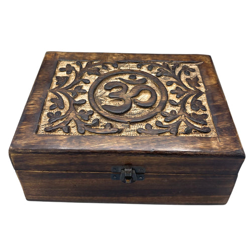 Grande Boîte en Bois Sculpté 20x15x7,5 cm – Motif Om