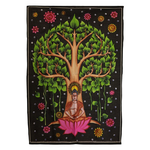 Tenture Murale en Coton 70x110 cm – Bouddha & Arbre de la Bodhi