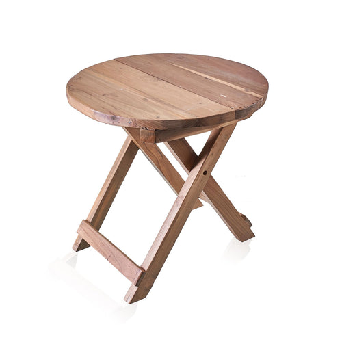 Table Basse Pliante Ronde en Teck Recyclé – 50 x 50 cm