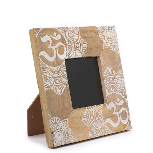 Cadre Photo en Bois de Manguier Petit Format – Hamsa Blanc (10x15 cm)
