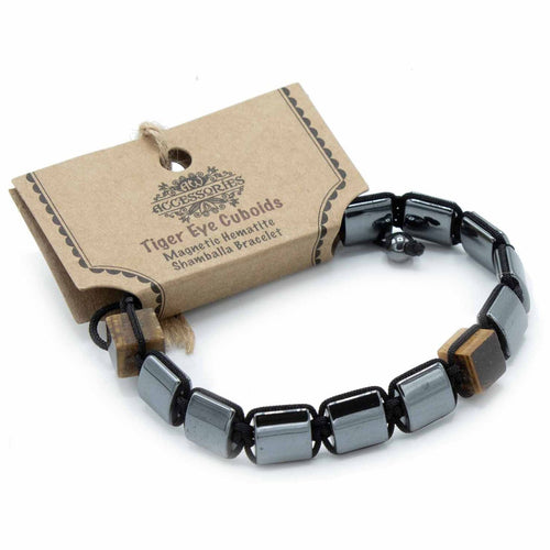 Bracelet Shamballa Magnétique en Hématite – Cuboïdes Œil de Tigre