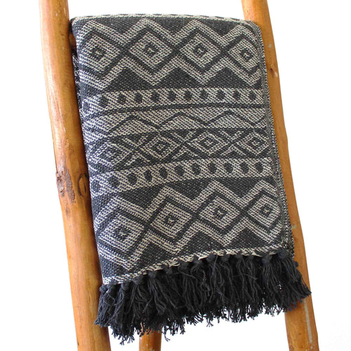 Plaid Bohème en Coton – Motif Géométrique Gris