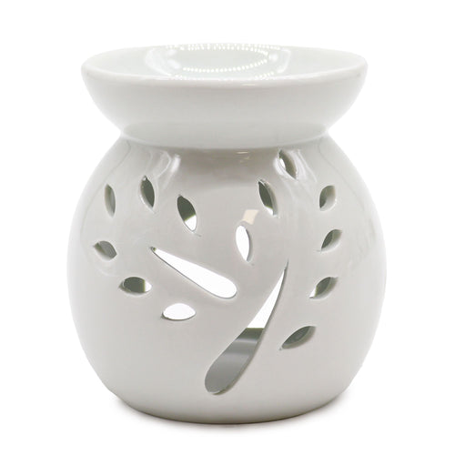 Brûle-Parfum en Céramique Blanche – Motif Arbre Ajouré, Grand Modèle