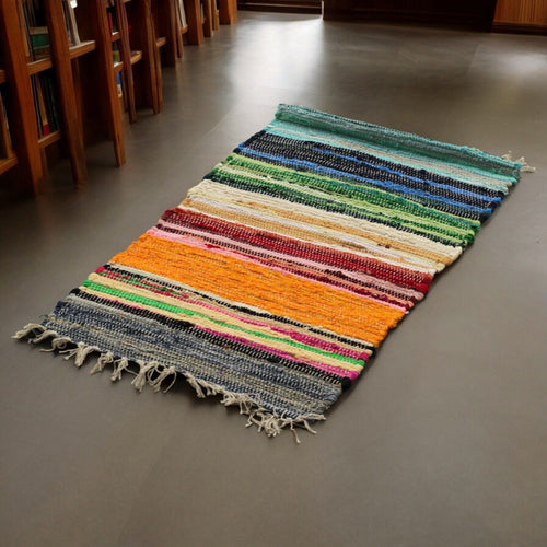 Tapis Chindi en Coton Multicolore Arc-en-Ciel – 50 x 90 cm
