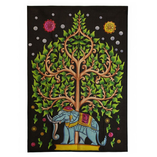 Tenture Murale en Coton 70x110 cm – Éléphant & Arbre de Vie
