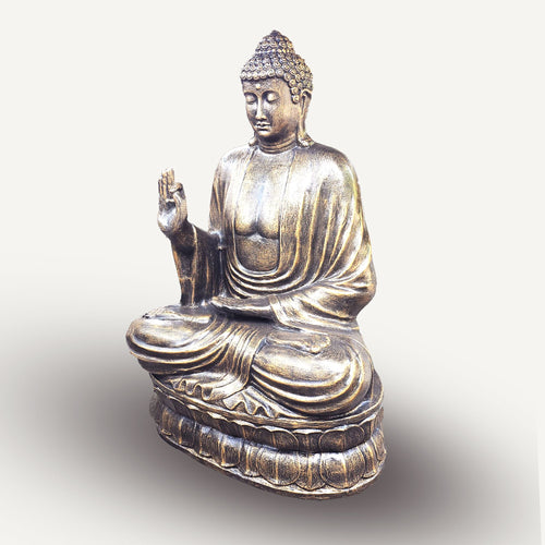 Statue de Bouddha XXL Enseignant sur Lotus – Finition Or Antique – 2 m