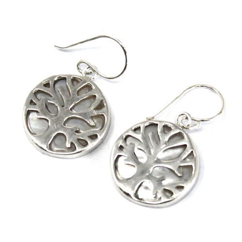 Boucles d'Oreilles Arbre de Vie Argent 925 15 mm – Nacre Blanche