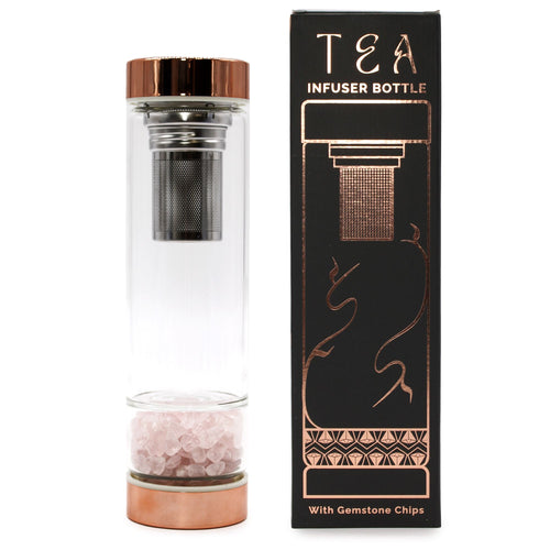 Bouteille Infuseur à Thé en Verre et Cristal – Or Rose & Quartz Rose