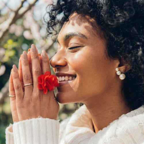 Bague Diffuseur de Parfum Fleur en Mousseline – Rouge Rosé