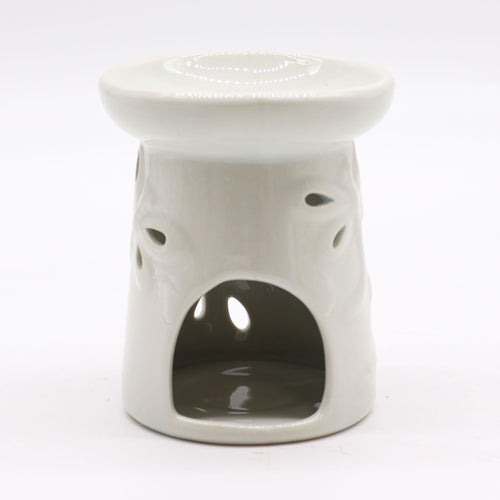 Brûle-Parfum en Céramique Blanche – Motif Libellule Ajourée