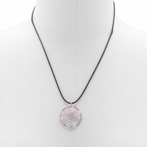 Pendentif Arbre de Vie en Quartz Rose