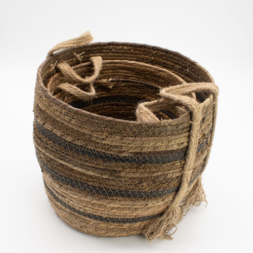 Paniers en Feuille de Bananier & Jonc de Mer Marron – Lot de 3