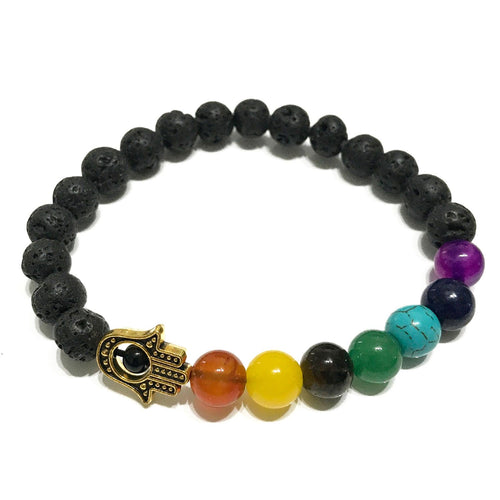Bracelet en Pierre de Lave – Main de Hamsa Chakra