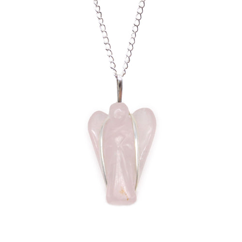 Pendentif Ange Gardien en Pierre Naturelle – Quartz Rose