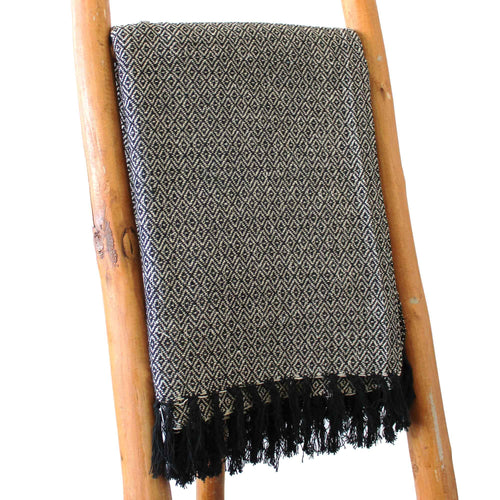 Plaid Bohème en Coton – Motif Losange Anthracite