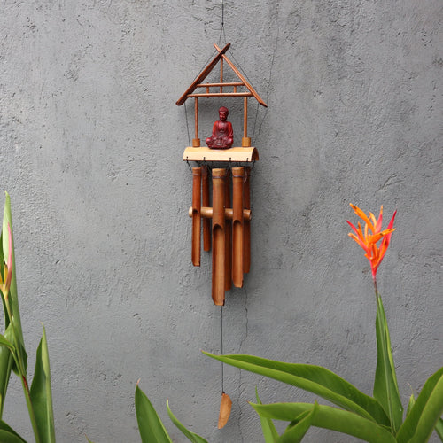 Carillon à Vent en Bambou Bouddha Brun – 6 Tubes