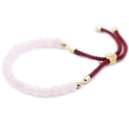 Bracelet en Pierres Naturelles Bordeaux Plaqué Or 18K – Quartz Rose