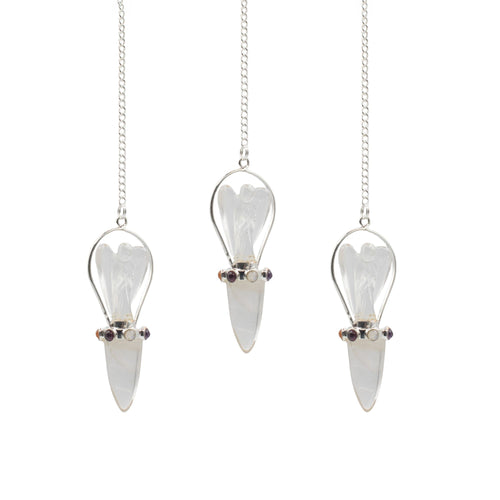 Pendule Ange Cristal de Roche & Bande Chakra – 2 Pièces