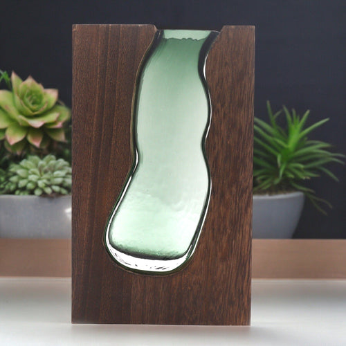 Vase Terrarium en Verre et Bois de Tung Foncé – 14,5x5x23 cm