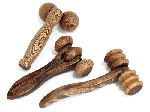 Rouleau de Massage à Trois Disques en Bois