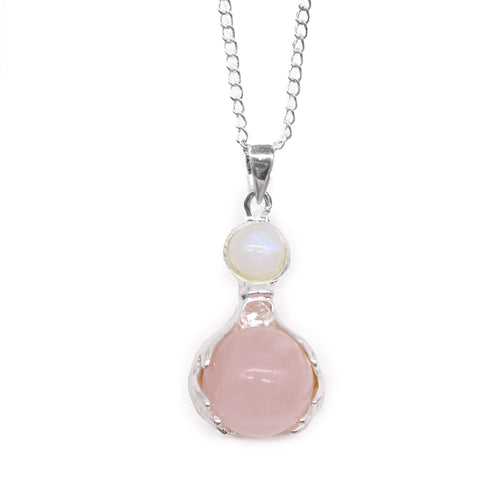 Pendentif Mains de Guérison en Pierre – Quartz Rose