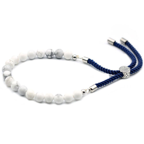 Bracelet en Pierres Naturelles Bleu Marine Plaqué Argent 925 – Howlite Blanche