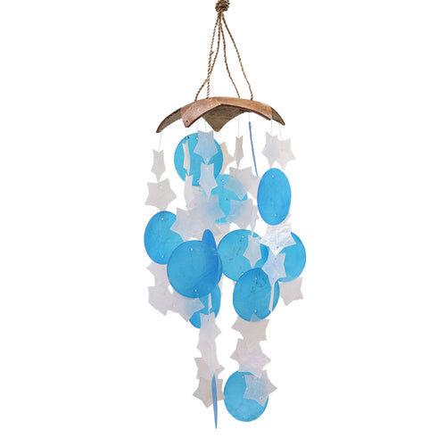Carillon à Vent Coco & Capiz – Étoiles Bleues & Blanches 30 cm