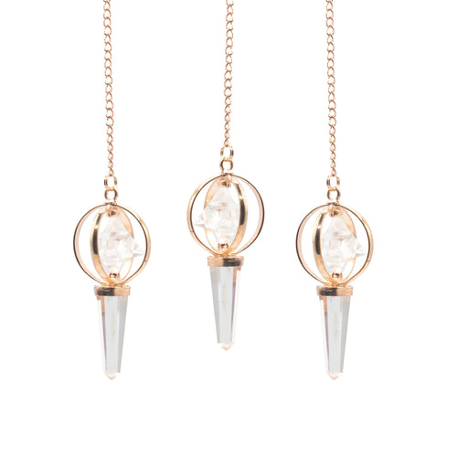 Pendule Merkaba Cristal de Roche & Cuivre – Étoile Tournante