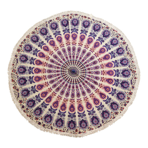 Tenture Mandala Ronde en Coton 130 cm – Paon Violet