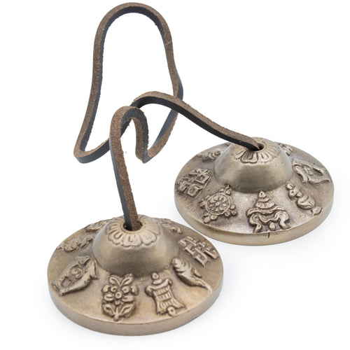Cymbales Tingsha Tibétaines en Laiton – Symboles Porte-Bonheur