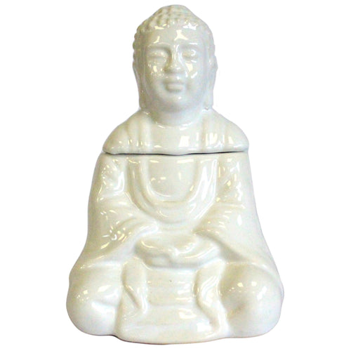 Brûle-Parfum Bouddha Assis en Céramique – Blanc