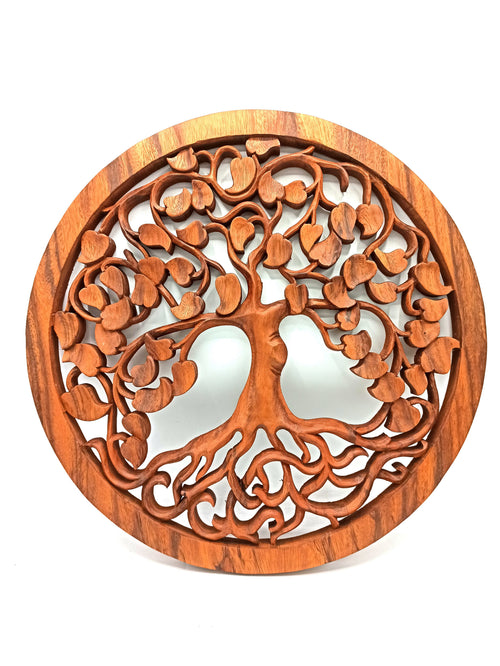 Panneau Mural en Bois Sculpté – Arbre de Vie Amour 40 cm